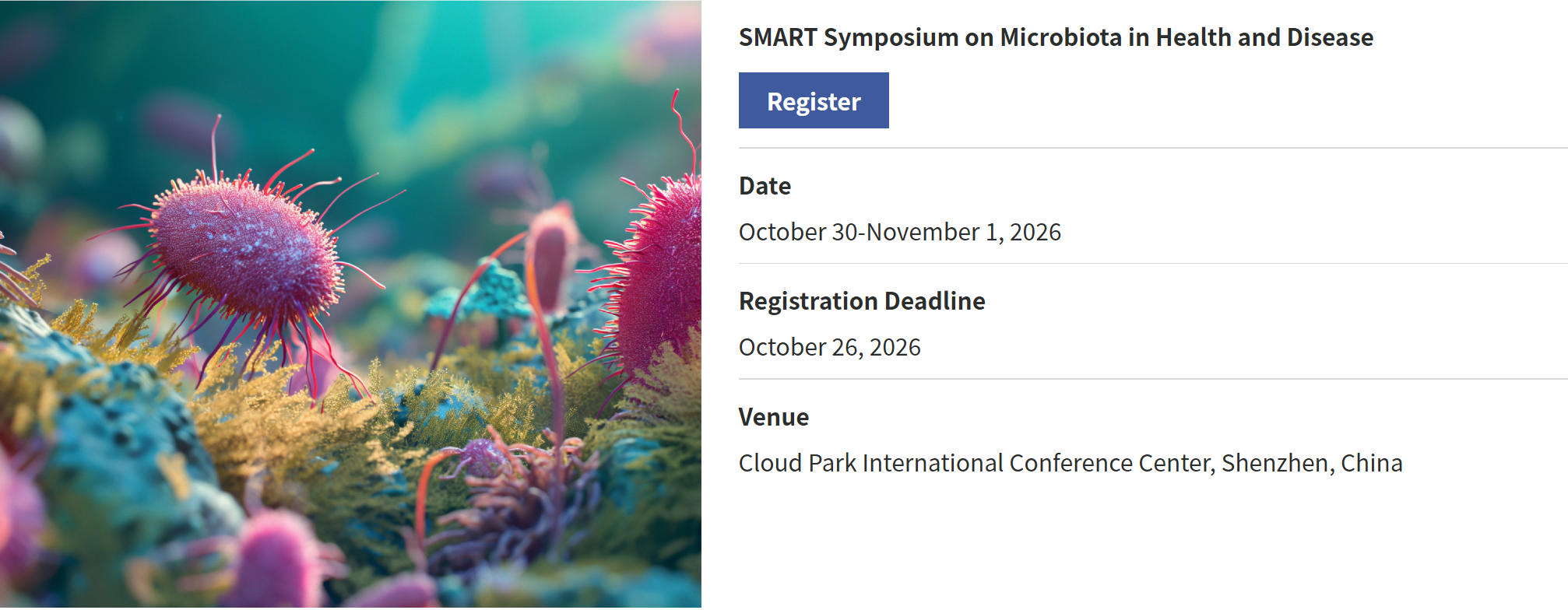Major Conference Announcement: SMART Symposium on Microbiota in Health and Disease